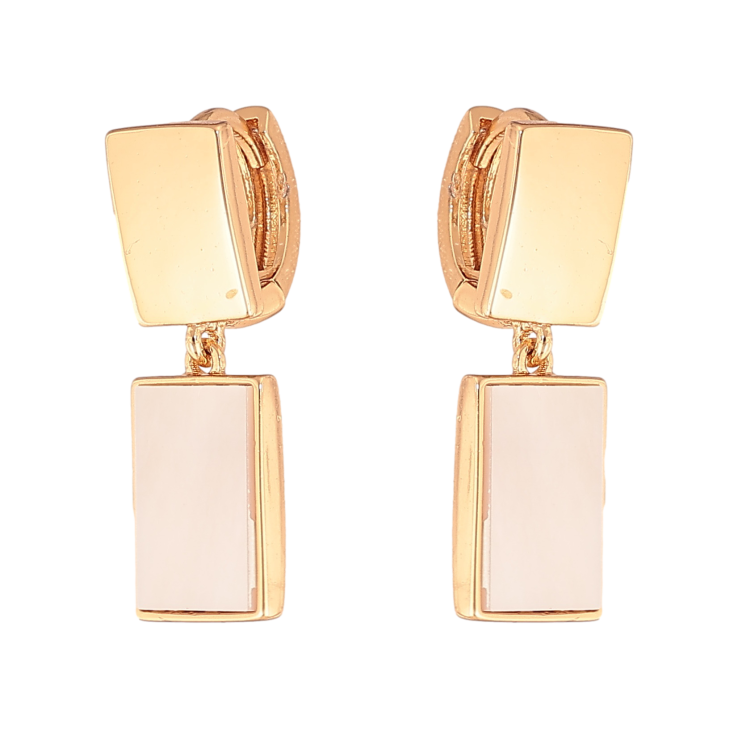Сережки Xuping колір Позолота 18К підвіски на колечках "Прямокутники з перламутровими вставками" фото №7