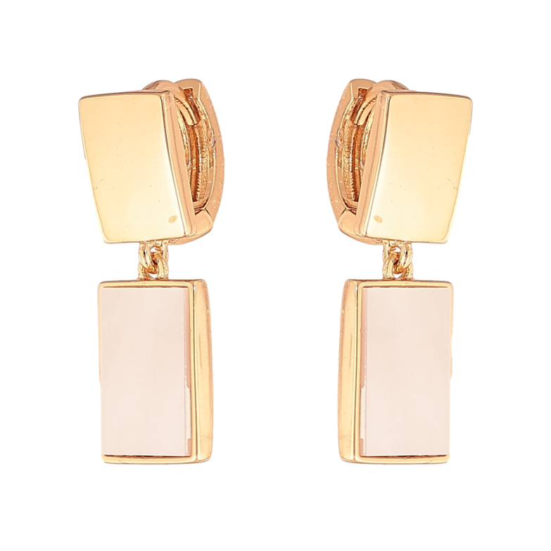 Серьги Xuping цвет Позолота 18К подвески на колечках "Прямоугольники с перламутровыми вставками" фото №1