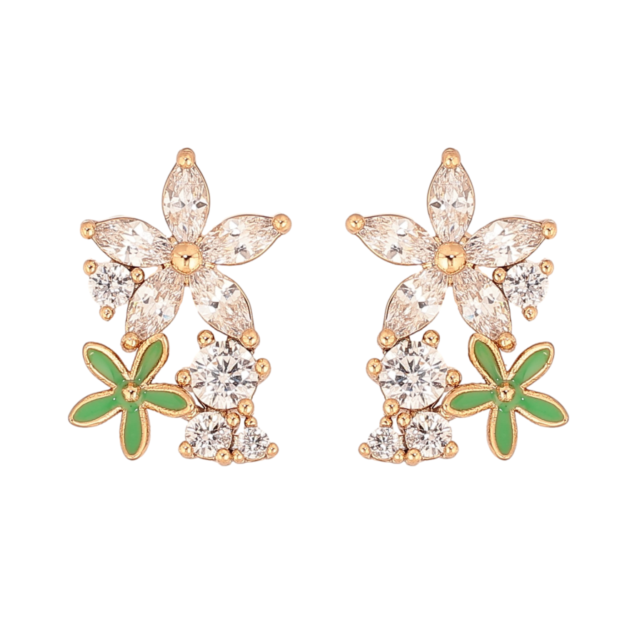 Серьги Xuping цвет Позолота 18К пусеты "Кристальные цветочки" фото №1