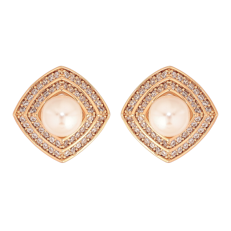 Серьги Xuping цвет Позолота 18К пусеты "Ромбы с кристаллами и жемчужинами" фото №22