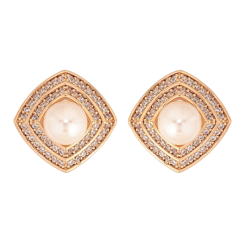 Серьги Xuping цвет Позолота 18К пусеты "Ромбы с кристаллами и жемчужинами" фото №1 Серьги Xuping цвет Позолота 18К пусеты "Ромбы с кристаллами и жемчужинами" фото №1