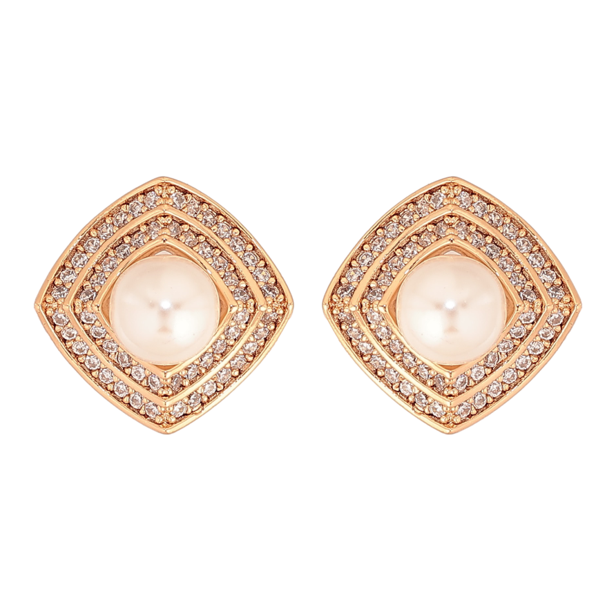 Серьги Xuping цвет Позолота 18К пусеты "Ромбы с кристаллами и жемчужинами" фото №1 Серьги Xuping цвет Позолота 18К пусеты "Ромбы с кристаллами и жемчужинами" фото №1