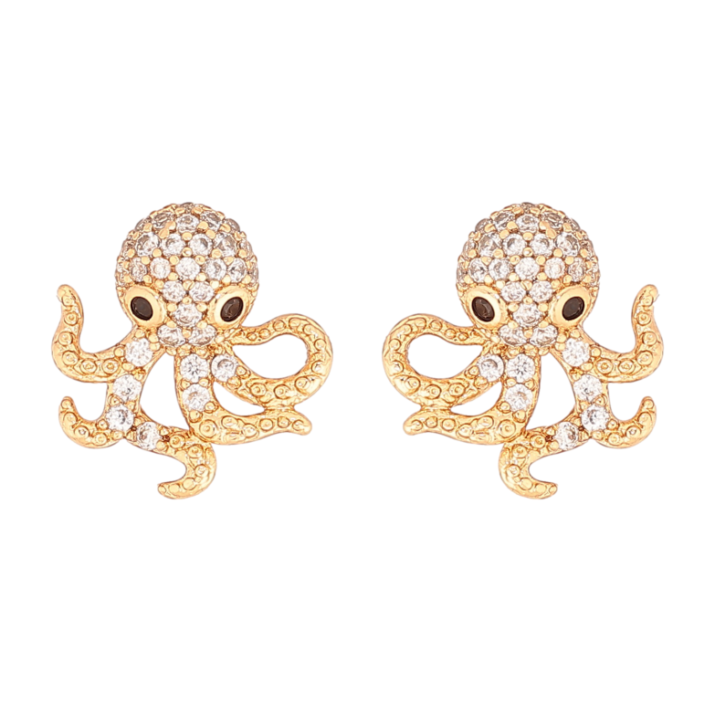Сережки Xuping колір Позолота 18К пусети "Восьминоги з інкрустацією кристалами" фото №1