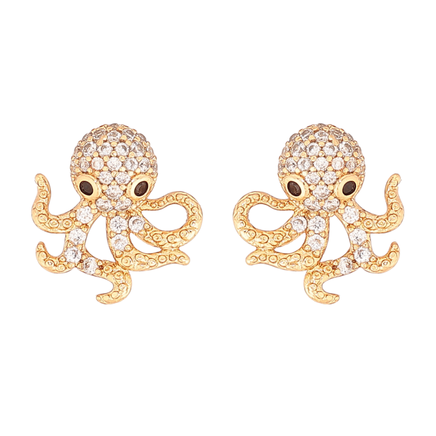 Серьги Xuping цвет Позолота 18К пусеты "Восьминоги с инкрустацией кристаллами" фото №1