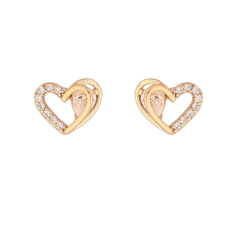 Серьги Xuping цвет Позолота 18K пусеты "Сердечки с кристаллами" фото №1