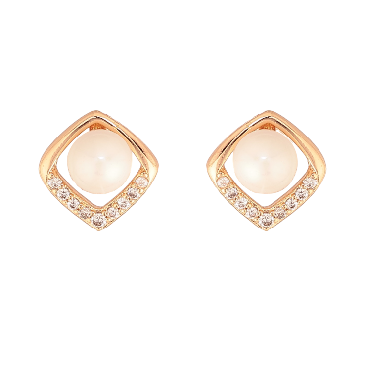 Сережки Xuping колір Позолота 18К пусети "Ромби з перлинами та кристалами" фото №14 Сережки Xuping колір Позолота 18К пусети "Ромби з перлинами та кристалами" фото №14