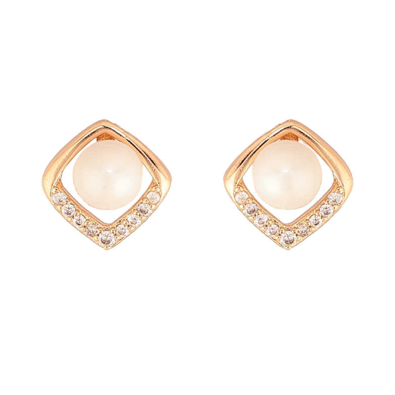 Серьги Xuping цвет Позолота 18К пусеты "Ромбы с жемчужинами и кристаллами" фото №1 Серьги Xuping цвет Позолота 18К пусеты "Ромбы с жемчужинами и кристаллами" фото №1