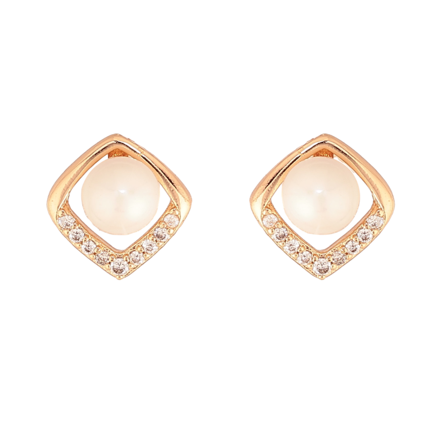 Серьги Xuping цвет Позолота 18К пусеты "Ромбы с жемчужинами и кристаллами" фото №1 Серьги Xuping цвет Позолота 18К пусеты "Ромбы с жемчужинами и кристаллами" фото №1