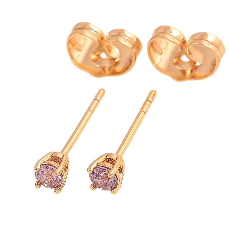 Серьги Xuping цвет Позолота 18К пусеты "Сиреневые кристаллы в 4-х крапановой оправе" ø 3мм фото №1