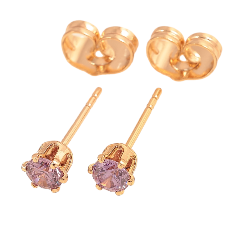 Серьги Xuping цвет Позолота 18К пусеты "Сиреневые кристаллы в 6-ти крапановой оправе" ø 4мм фото №14