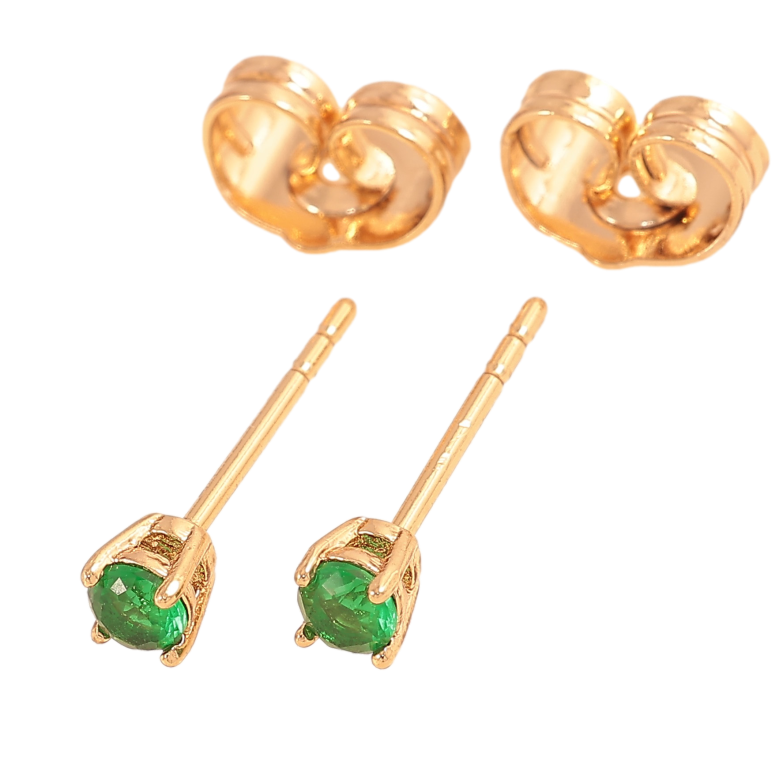 Сережки Xuping колір Позолота 18К пусети "Зелені кристали в 4-х крапановій оправі" ø 3мм фото №1