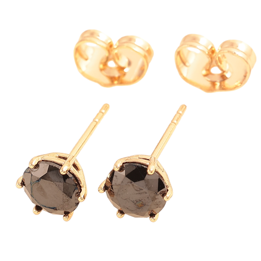 Серьги Xuping цвет Позолота 18К пусеты "Черные кристаллы в 6-ти крапановой оправе" ø 6мм фото №1