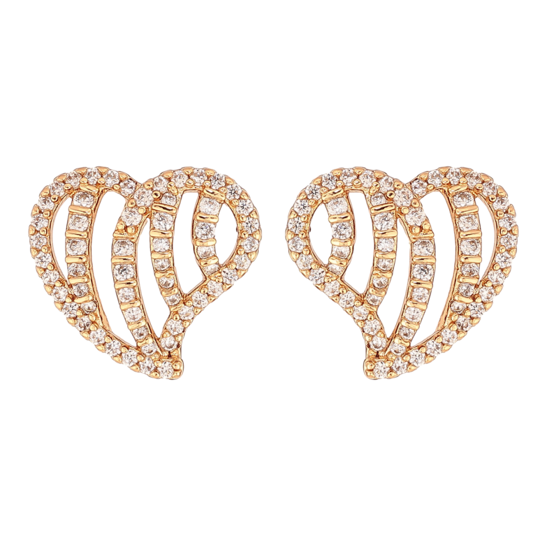 Сережки Xuping колір Позолота 18К пусети "Сердечки з інкрустацією кристалами" фото №1