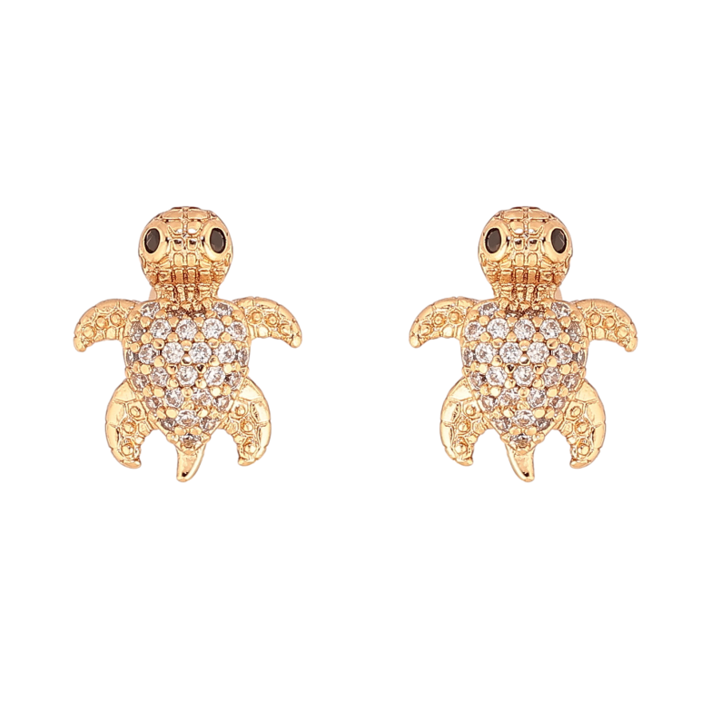 Серьги Xuping цвет Позолота 18К пусеты "Черепашки с кристаллами" фото №1