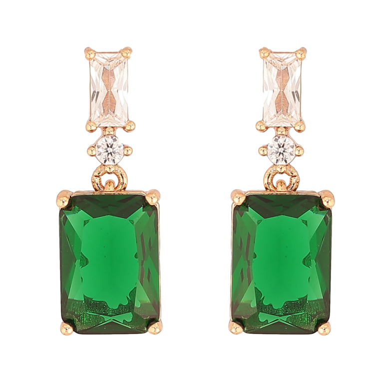 Серьги Xuping цвет Позолота 18К пусеты "Подвески с зелеными кристаллами" фото №1