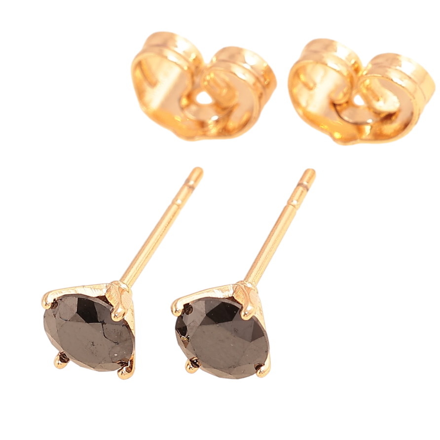 Сережки Xuping колір Позолота 18К пусети "Чорні кристали в 4-х крапановій оправі" ø 5мм фото №1