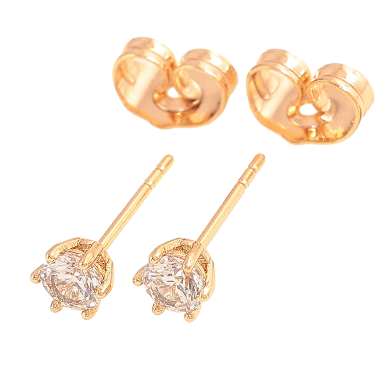 Сережки Xuping колір Позолота 18К пусети "Кристали в 6-ти крапановій оправі" ø 4мм фото №1 Сережки Xuping колір Позолота 18К пусети "Кристали в 6-ти крапановій оправі" ø 4мм фото №1