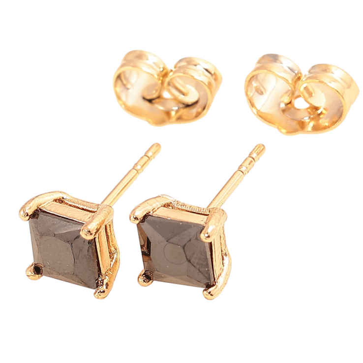 Сережки Xuping колір Позолота 18К пусети "Чорні кристали в 4-х крапановій оправі" 5х5мм фото №24