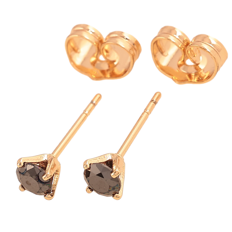 Сережки Xuping колір Позолота 18К пусети "Чорні кристали в 4-х крапановій оправі" ø 4мм фото №1