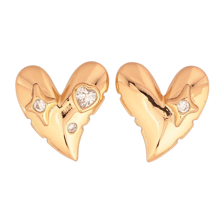 Серьги Xuping цвет Позолота 18К пусеты "Сердечки с ассиметричным узором кристаллами" фото №14