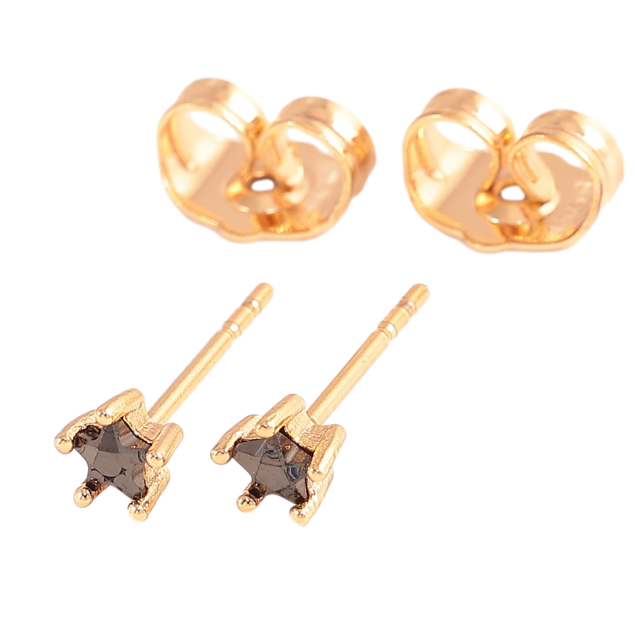 Сережки Xuping колір Позолота 18К пусети "Зірки із чорних кристалів" 4мм фото №1