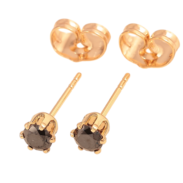 Серьги Xuping цвет Позолота 18К пусеты "Черные кристаллы в 6-ти крапановой оправе" ø 4мм фото №18