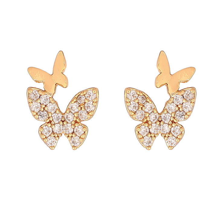 Серьги Xuping цвет Позолота 18К пусеты "Бабочки с кристаллами" фото №2