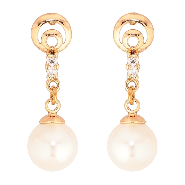 Серьги Xuping цвет Позолота 18К пусеты "Жемчужные подвески" фото №9