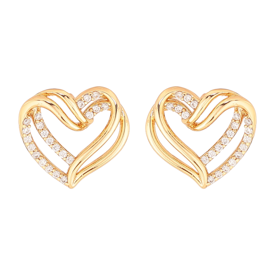 Сережки Xuping колір Позолота 18К пусети "Сердечки з кристалами" фото №1 Сережки Xuping колір Позолота 18К пусети "Сердечки з кристалами" фото №1