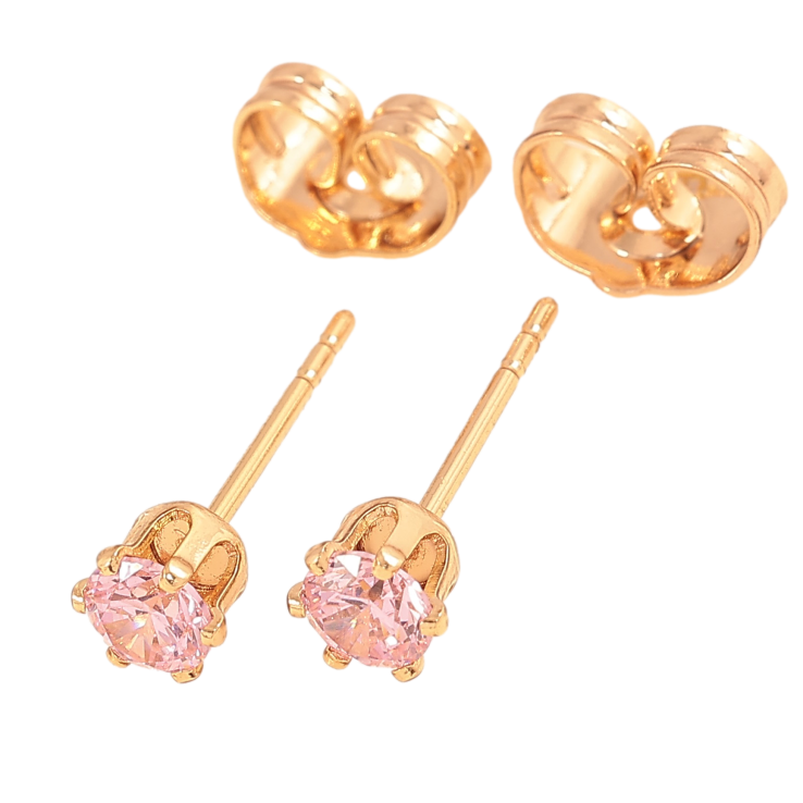 Серьги Xuping цвет Позолота 18К пусеты "Розовые кристаллы в 6-ти крапановой оправе" ø 4мм фото №16