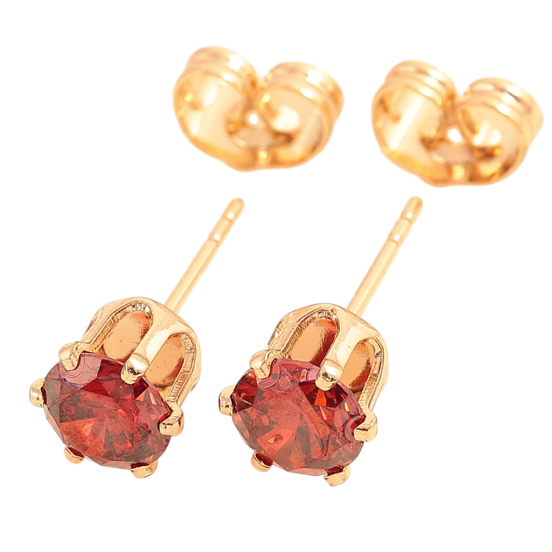 Серьги Xuping цвет Позолота 18К пусеты "Красные кристаллы в 6-ти крапановой оправе" ø 6мм фото №1
