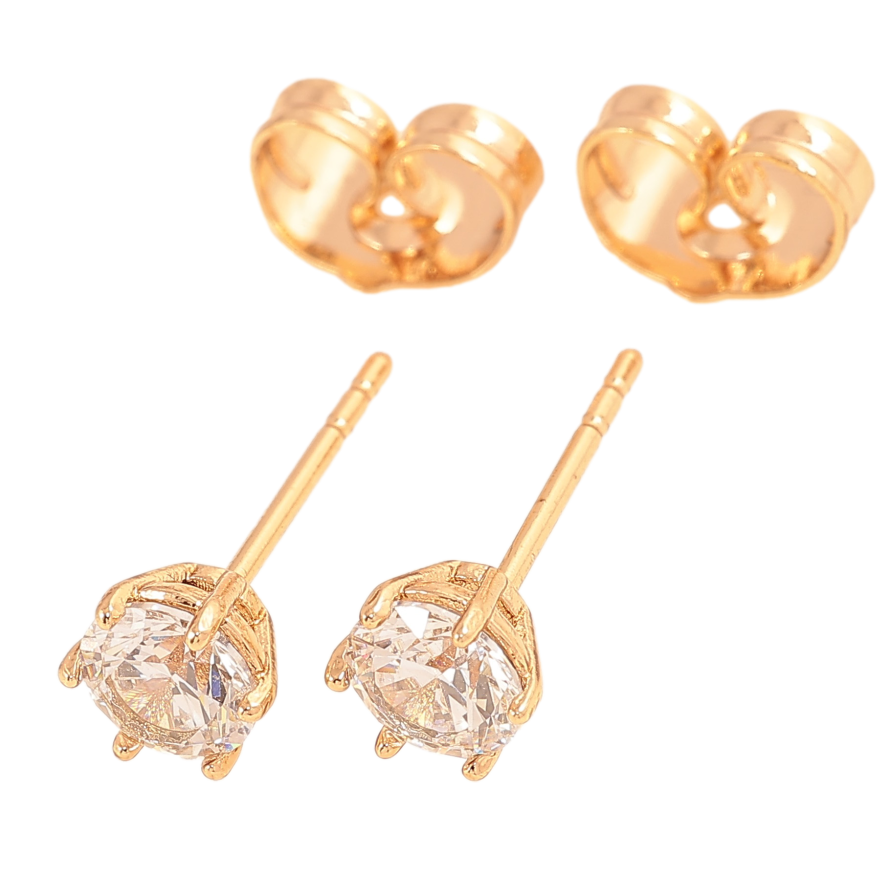 Сережки Xuping колір Позолота 18К пусети "Кристали в 6-ти крапановій оправі" ø 5мм фото №1