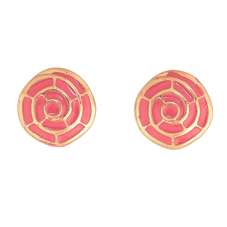 Серьги Xuping цвет Позолота 18К пусеты "Узор с розовой эмалью" фото №19