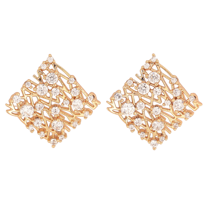 Сережки Xuping колір Позолота 18К пусети "Візерунок з кристальними вставками" фото №1