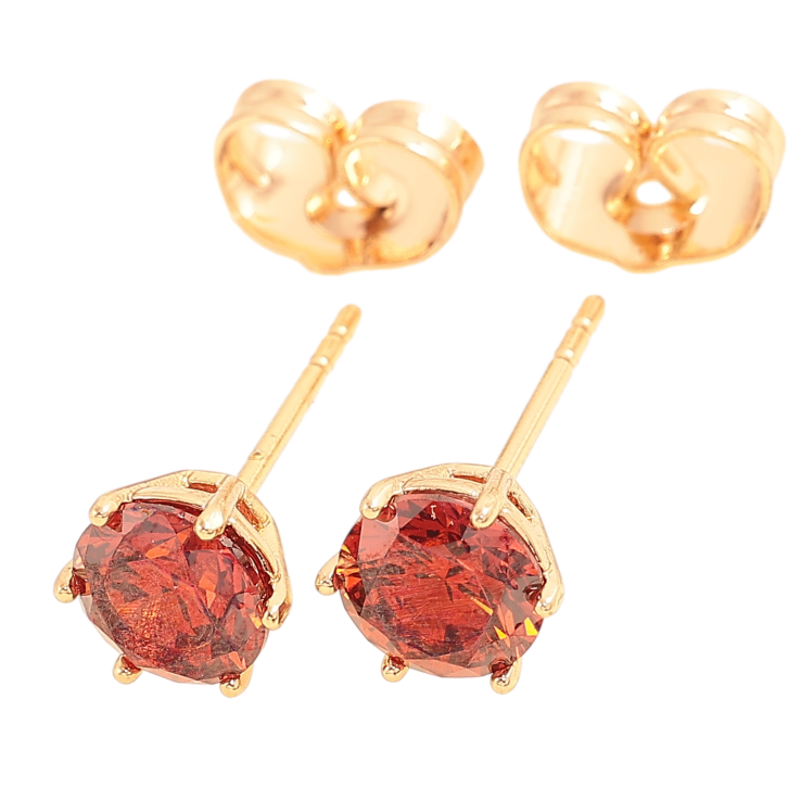 Серьги Xuping цвет Позолота 18К пусеты "Красные кристаллы в 6-ти крапановой оправе" ø 6мм фото №2