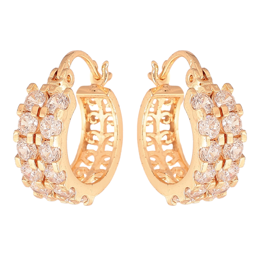 Серьги Xuping цвет Позолота 18K замок-булавка "Узор с кристаллами" ø 1.7см фото №1