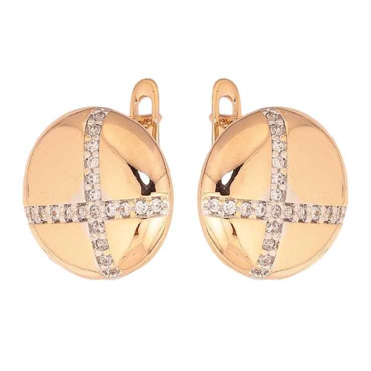 Серьги Xuping цвет Позолота 18К+Родий английский замок "Узор с кристаллами" фото №6