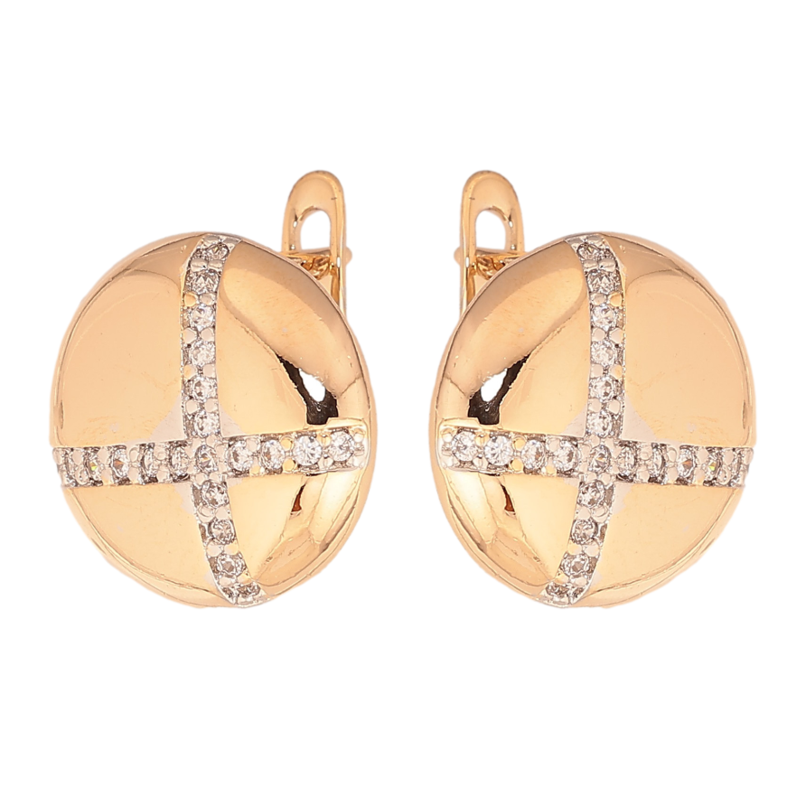 Серьги Xuping цвет Позолота 18К+Родий английский замок "Узор с кристаллами" фото №1