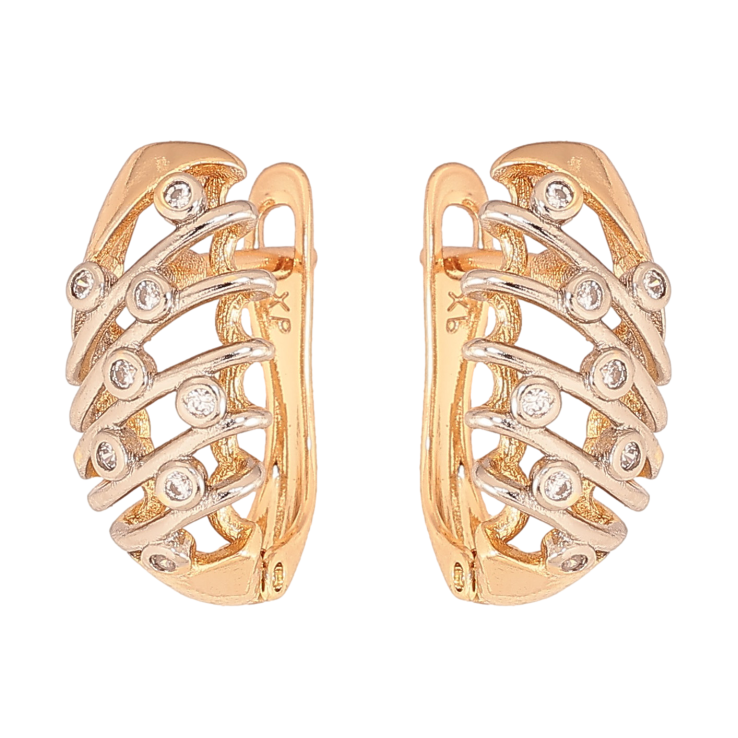 Серьги Xuping цвет Позолота 18К+Родий английский замок "Узор с кристаллами" фото №24