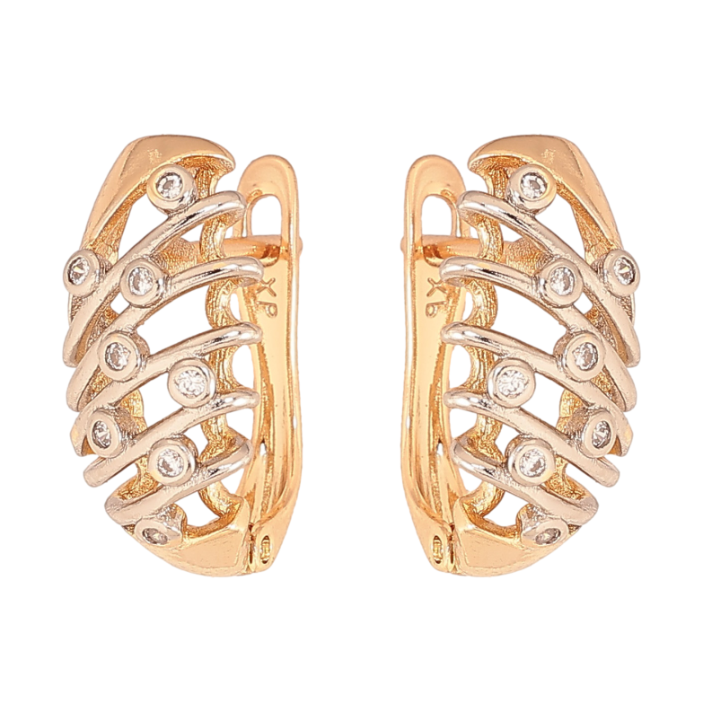 Сережки Xuping колір Позолота 18К+Родій англійський замок "Візерунок з кристалами" фото №1