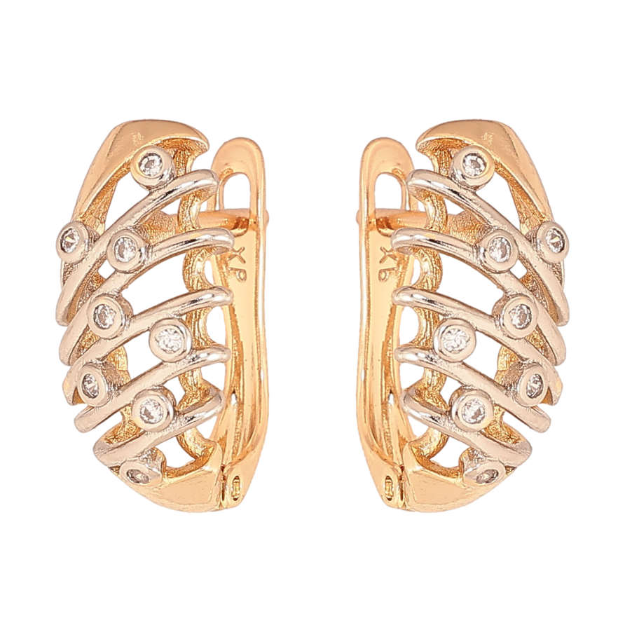 Сережки Xuping колір Позолота 18К+Родій англійський замок "Візерунок з кристалами" фото №1