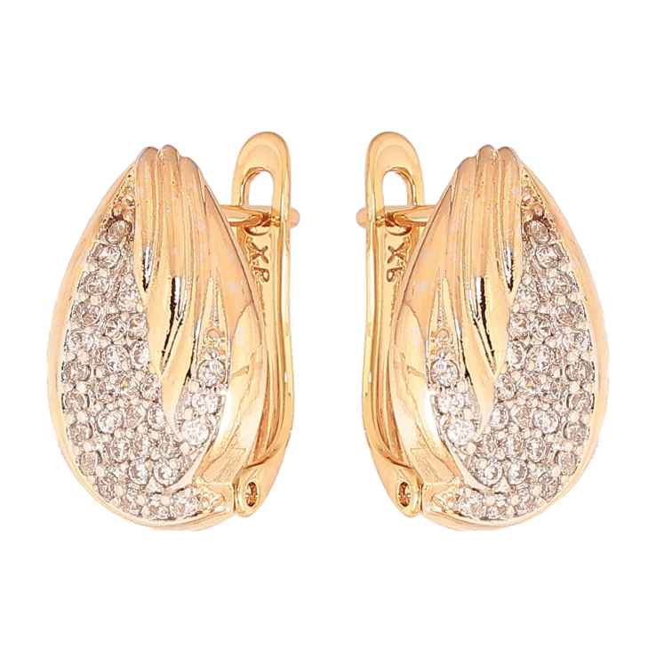 Серьги Xuping цвет Позолота 18К+Родий английский замок "Узор с кристаллами" фото №12