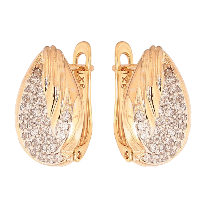 Серьги Xuping цвет Позолота 18К+Родий английский замок "Узор с кристаллами" фото №1