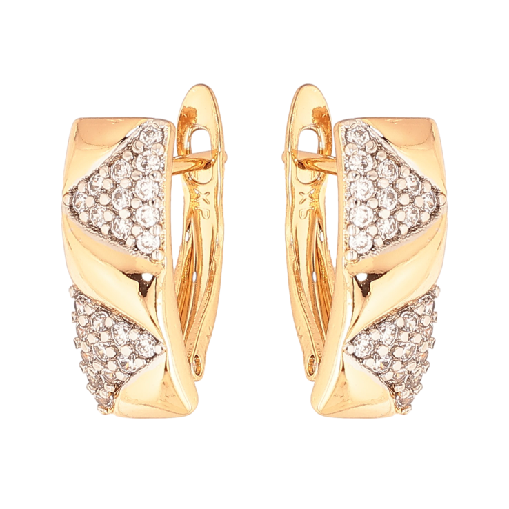 Серьги Xuping цвет Позолота 18К+Родий английский замок "Узор с кристаллами" фото №10