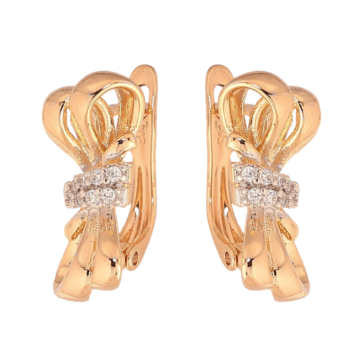 Серьги Xuping цвет Позолота 18К+Родий английский замок "Узор с кристаллами" фото №4