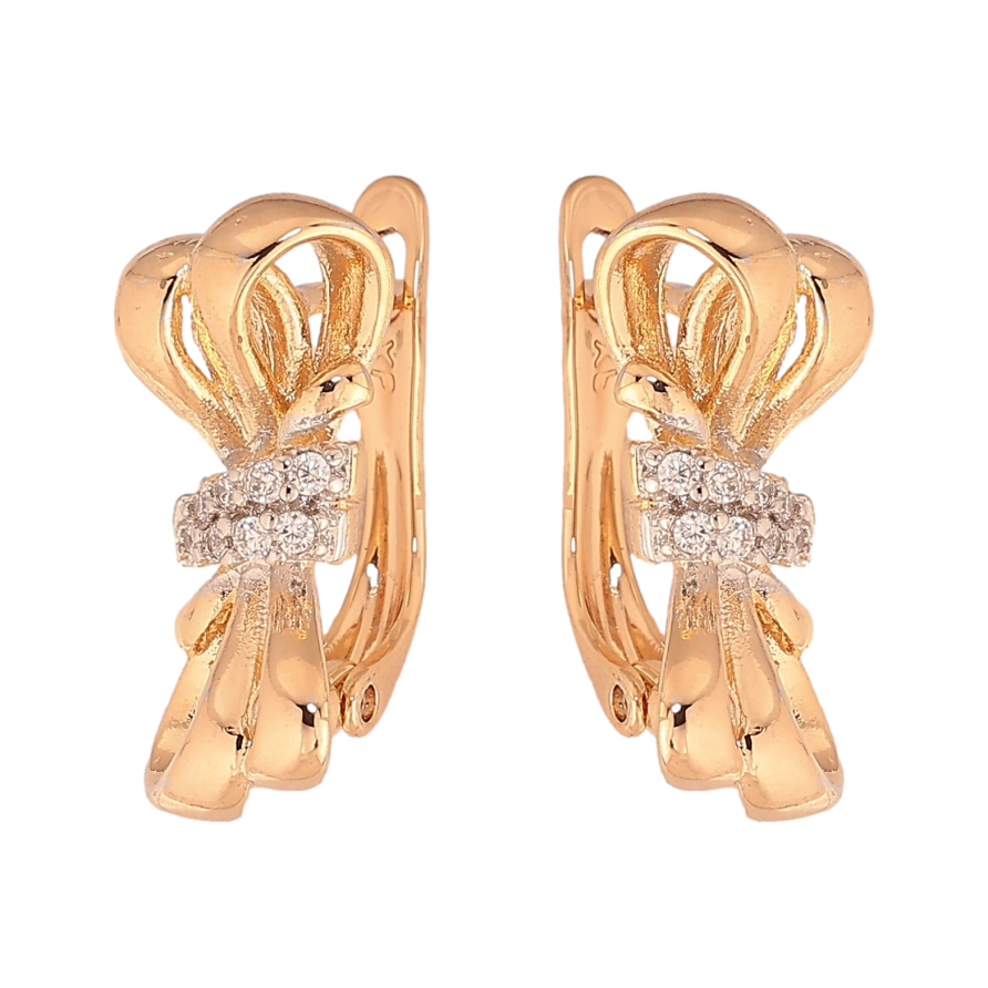 Серьги Xuping цвет Позолота 18К+Родий английский замок "Узор с кристаллами" фото №1