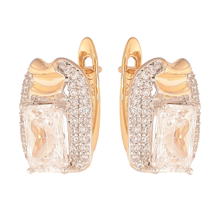 Серьги Xuping цвет Позолота 18К+Родий английский замок "Узор с кристаллами" фото №2