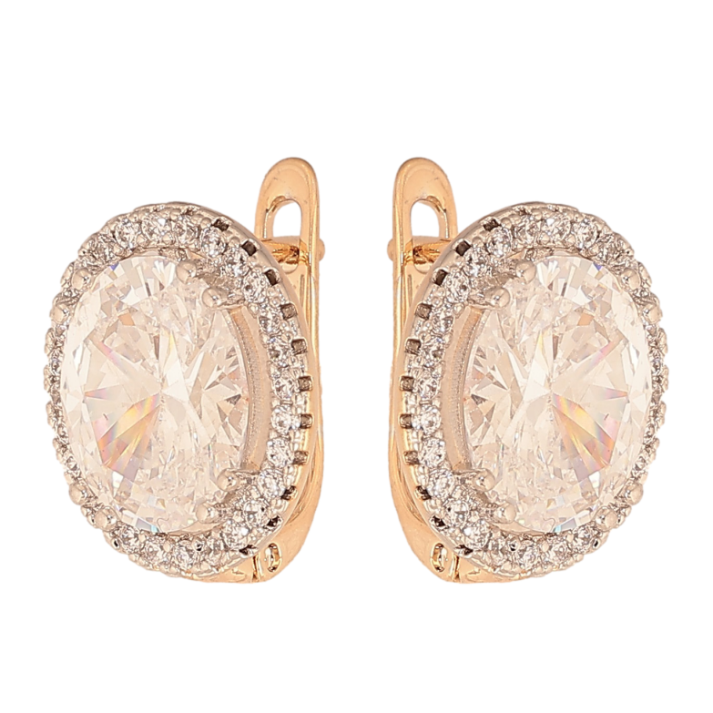 Серьги Xuping цвет Позолота 18К+Родий английский замок "Узор с кристаллами" фото №1