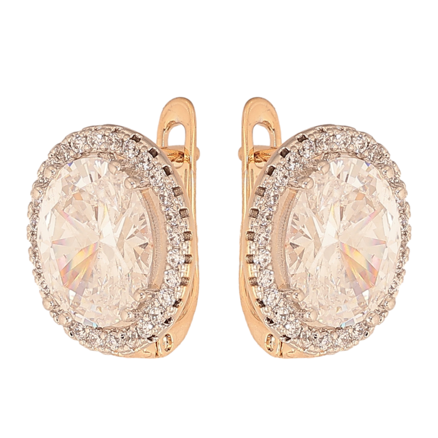 Серьги Xuping цвет Позолота 18К+Родий английский замок "Узор с кристаллами" фото №1