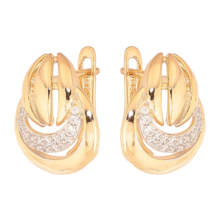 Серьги Xuping цвет Позолота 18К+Родий английский замок "Узор с кристаллами" фото №18